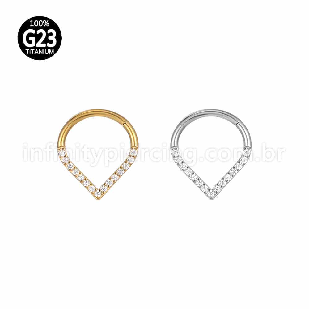Piercing Argola Gota Titânio Segmento Articulado Zircônia Cravejada